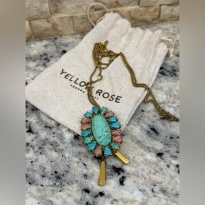 Flynn Vintage Gold Bolo Necklace- Teal Pink Mix- Kendra Scott Yellow Rose